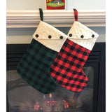 Personalized Knit Button Top Buffalo Plaid Christmas Stocking, Red Plaid Stocking, Green Christmas Stockings, Santa Sock, Fireplace Sock