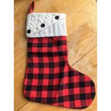 Personalized Knit Button Top Buffalo Plaid Christmas Stocking, Red Plaid Stocking, Green Christmas Stockings, Santa Sock, Fireplace Sock
