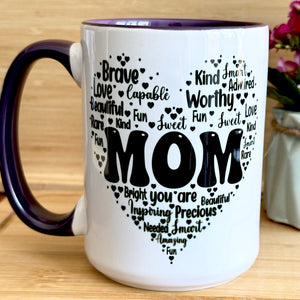 Mom Description Heart Mug