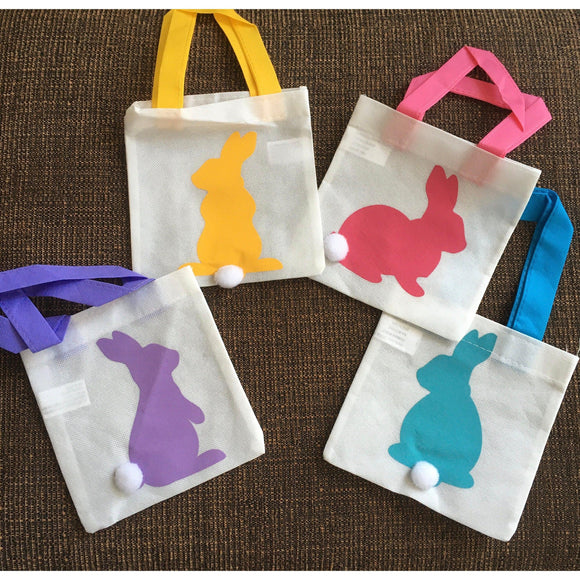 Ready to Ship Mini Easter Bags with Bunny and Fluffy Tail, Colorful Easter Decoration, Fun Party Tote, Small Easter Gift