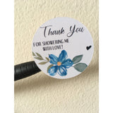 Thank You For Showering Me With Love Blue Flower Sticker Sets, Custom Bridal Shower Gift, Personalized Favor Stickers, Baby Shower Favor Set