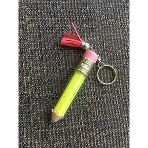 Personalized Pencil Shape Keychain with Tassel, Pencil Keyring, 3D Pencil Chain, Teacher Keychain Gift, Glitter 3D Pencil Key