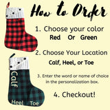 Personalized Knit Button Top Buffalo Plaid Christmas Stocking, Red Plaid Stocking, Green Christmas Stockings, Santa Sock, Fireplace Sock