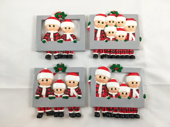Plaid Frame Family Ornaments - Available in 2, 3, 4, 5, or 6 heads